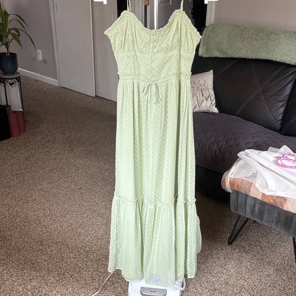 Patron of Peace LUDLOW DRESS Elegant Green Polka Dot Maxi Dress SZ SM